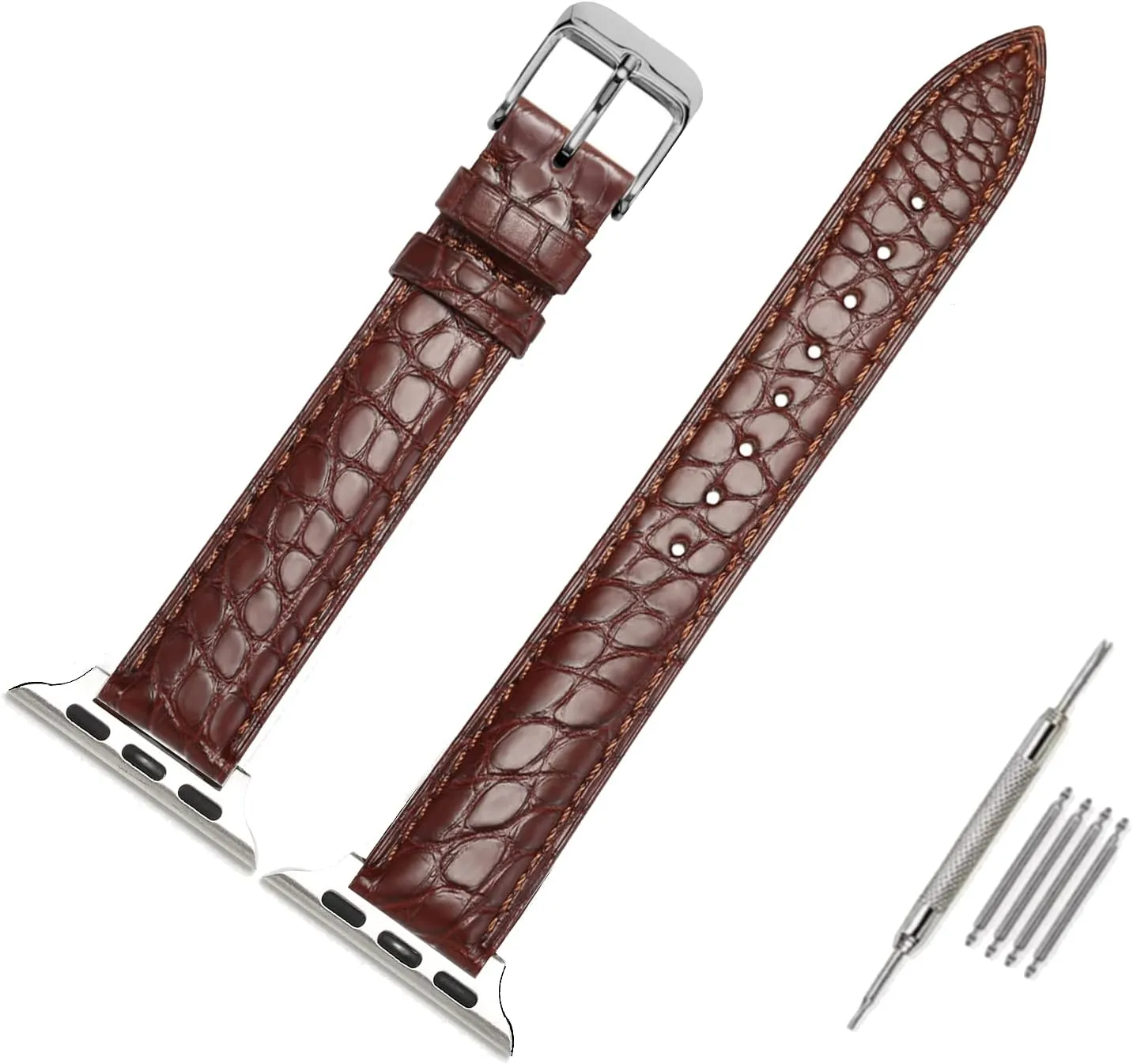 Moran Slim Leather Band Compatible with Apple Watch Band 38mm 40mm 41mm 42mm 44mm 45mm Alligator Leather Band Replacement Crocodile Skin strap for iWatch Series 7 6 5 4 3 2 1 SE