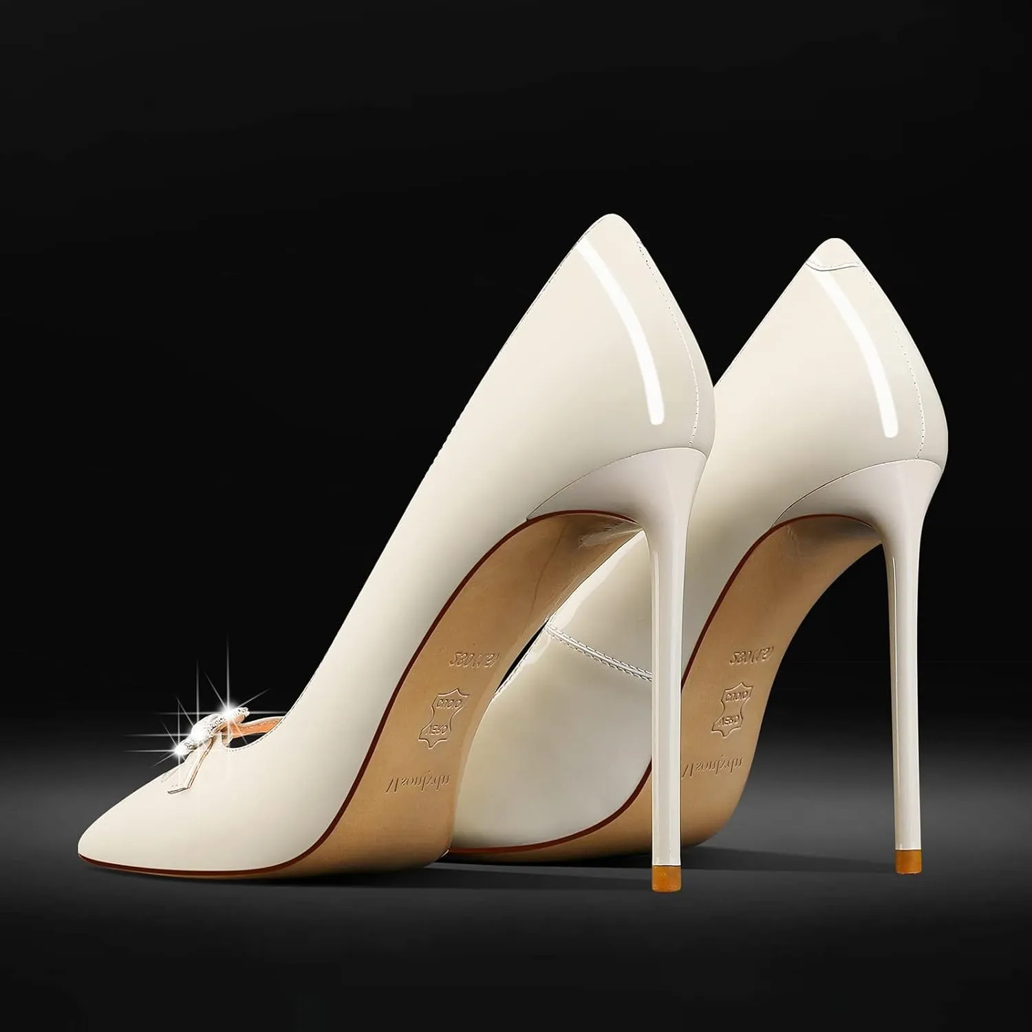 MSONLYDN Patent Heels Casual Women Leather Heels and Pumps Stiletto High Heels Pumps Comfortable Sexy for Wedding Shoes 4 inch