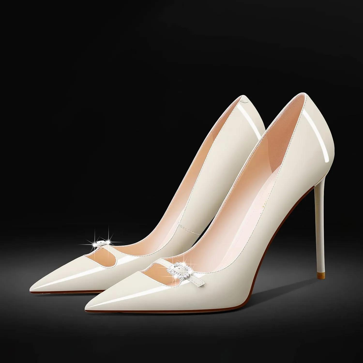 MSONLYDN Patent Heels Casual Women Leather Heels and Pumps Stiletto High Heels Pumps Comfortable Sexy for Wedding Shoes 4 inch