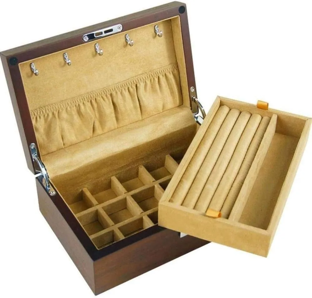 MUSUMI Small Double Watch Box Jewelry Box Wooden Simple Lock Desktop Accessories Collection Jewelry Box Wooden Fashion (B)