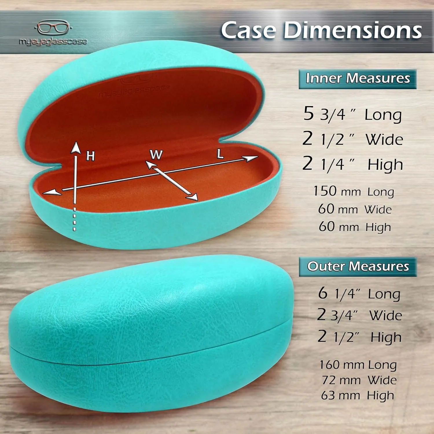 MyEyeglassCase® Large Hard Sunglasses Case | fits Large curved Sunglasses, with microfiber bag and cleaning cloth