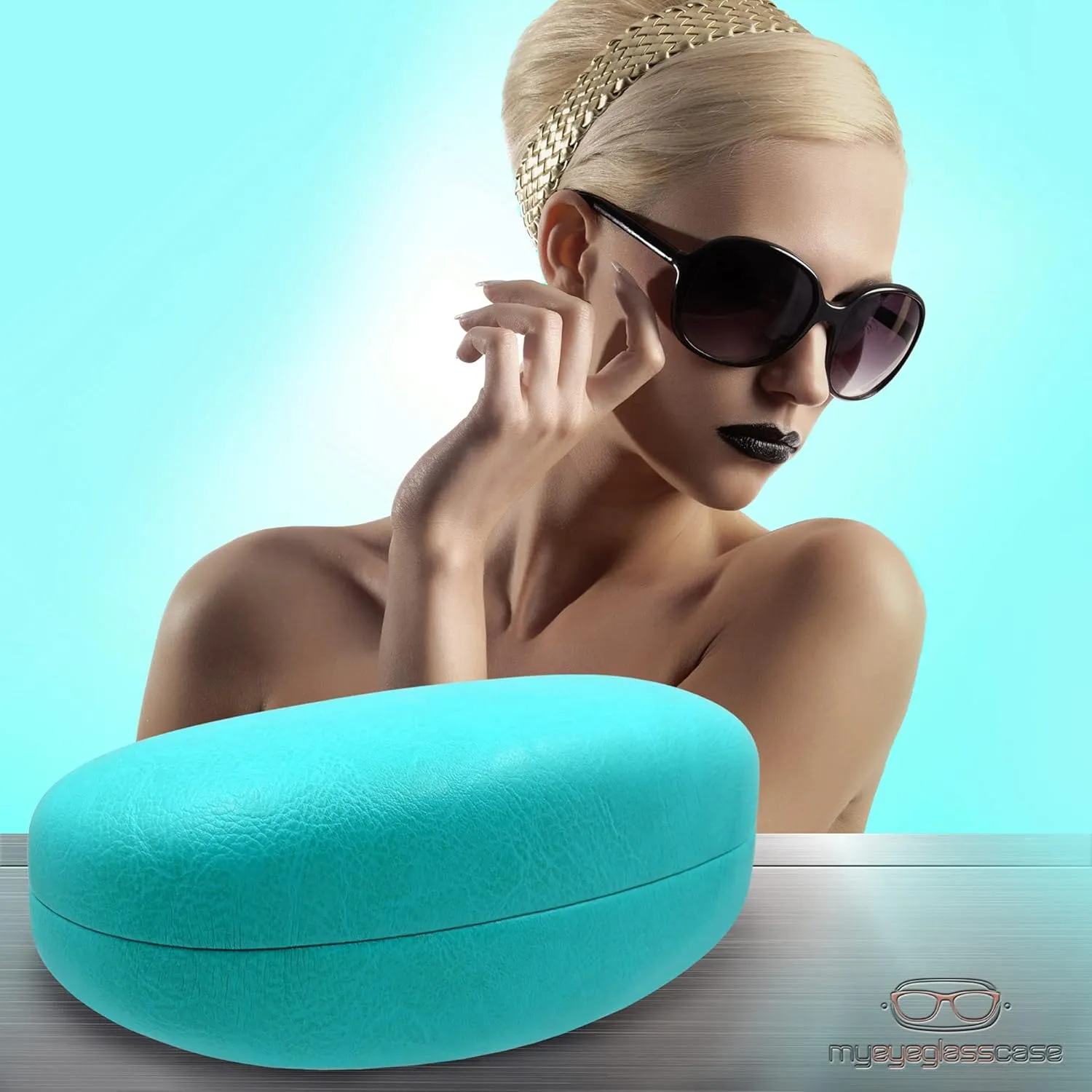 MyEyeglassCase® Large Hard Sunglasses Case | fits Large curved Sunglasses, with microfiber bag and cleaning cloth