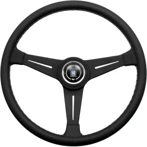Nardi Steering Wheel - Classic - 390mm (15.35 inches) - Black Leather with Grey Stitching and Black Anodized Spokes - Black Aluminum Ring - Part # 6061.39.2001