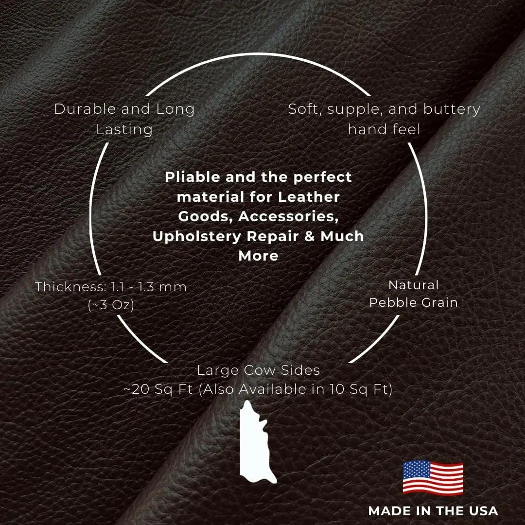 Natural Grain Cowhide Leather Skins (Black, 20 Square Feet (Full Side))