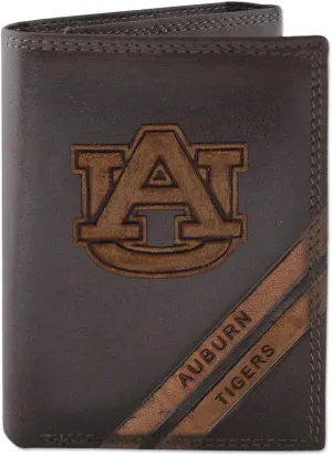 NCAA Auburn Tigers Zep-Pro Pull-Up Leather Trifold Embossed Wallet, Brown