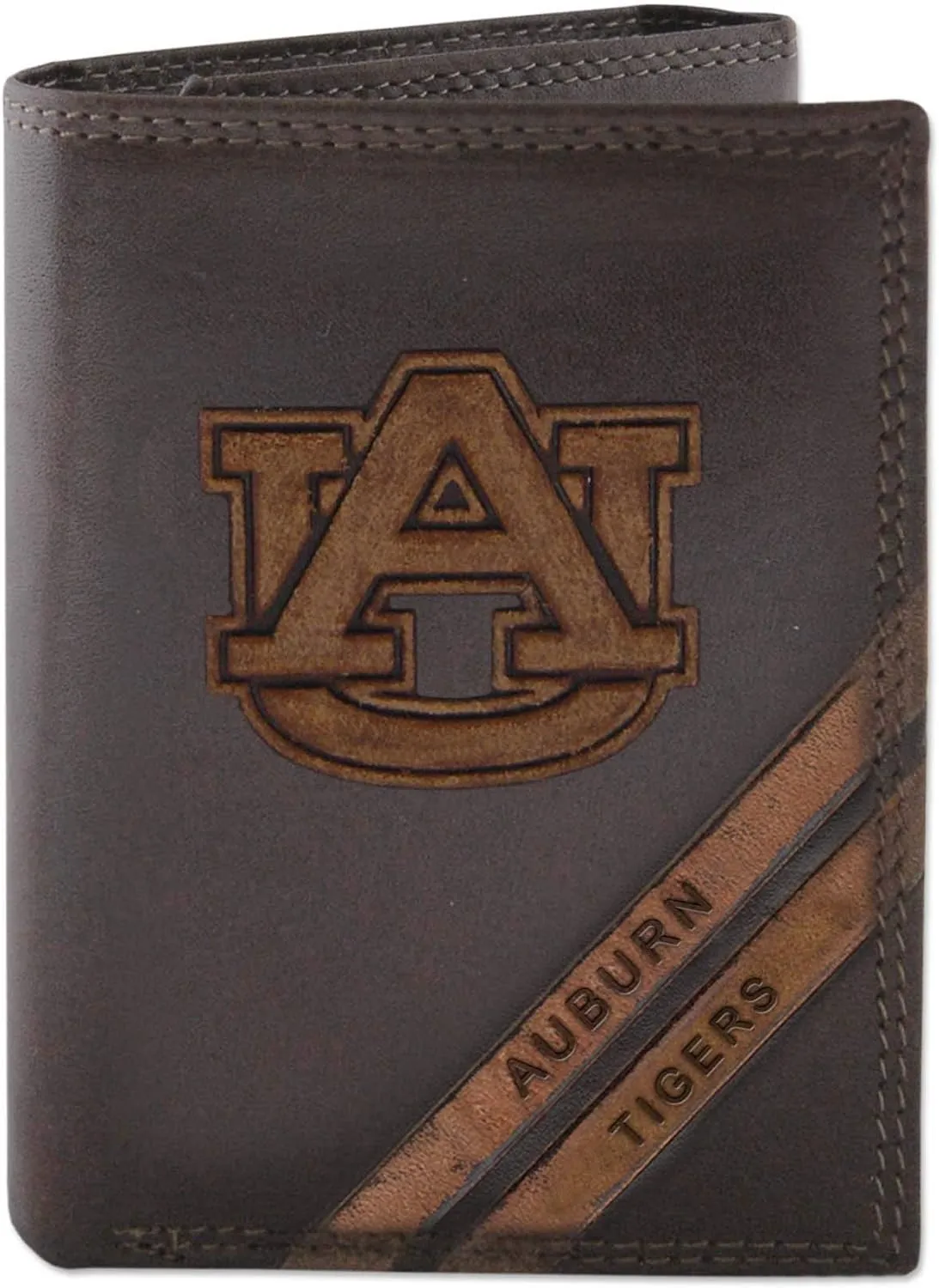 NCAA Auburn Tigers Zep-Pro Pull-Up Leather Trifold Embossed Wallet, Brown