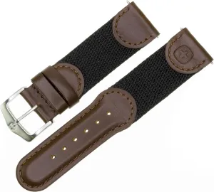 New 21mm Wenger Swiss Army Genuine Brown Leather Strap Black Nylon Watch Band