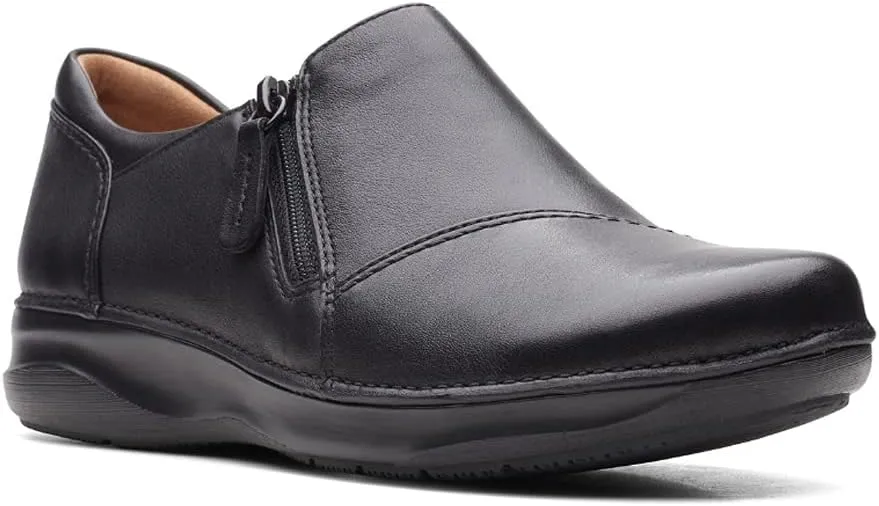 New Clarks Women's Appley Zip Black Leather 9