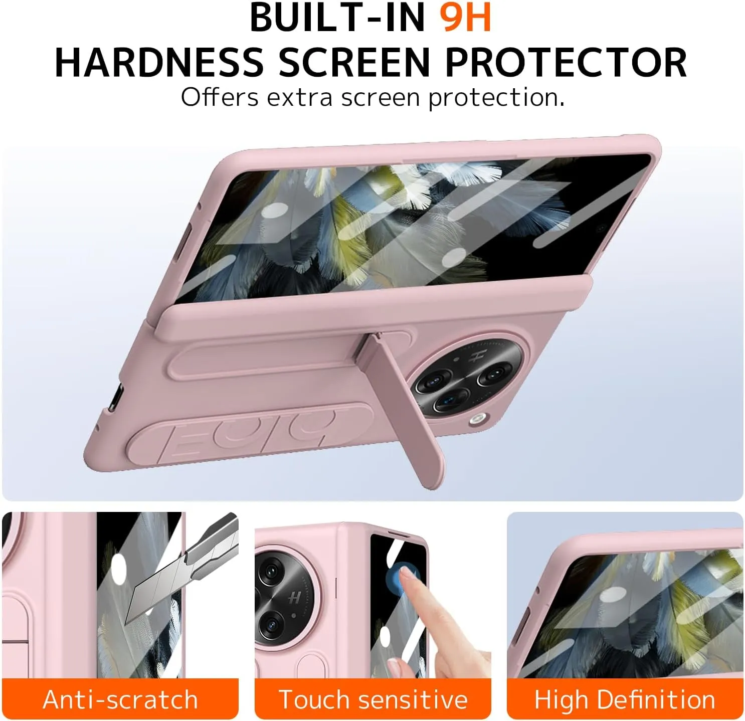 NINKI Grip for OnePlus Open Phone Case with Wrist Strap,Cute Hinge Protective Phone Cover for OnePlus Open 5G Case Hand Strap,Kickstand Cover for Oppo Find N3 Bumper with Screen Protector Women Pink