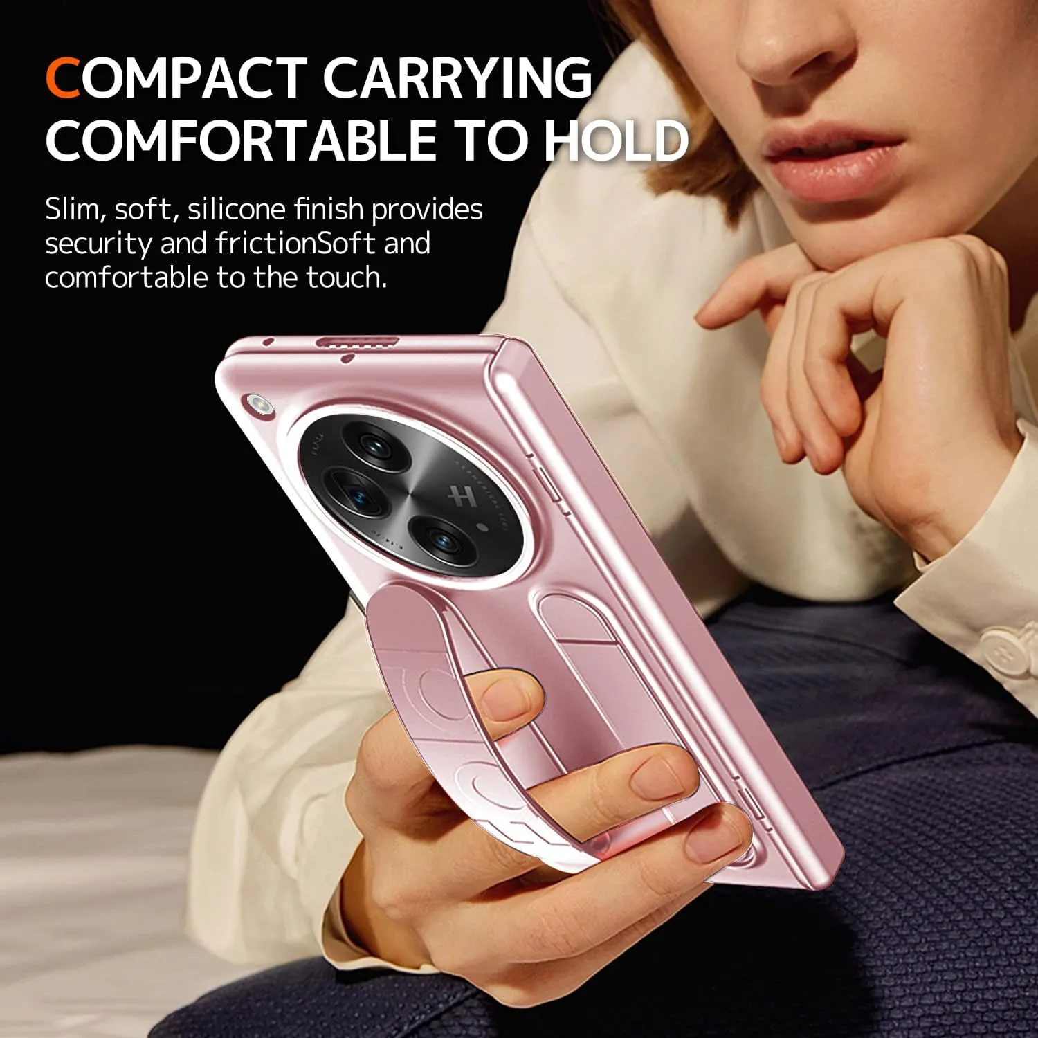 NINKI Grip for OnePlus Open Phone Case with Wrist Strap,Cute Hinge Protective Phone Cover for OnePlus Open 5G Case Hand Strap,Kickstand Cover for Oppo Find N3 Bumper with Screen Protector Women Pink