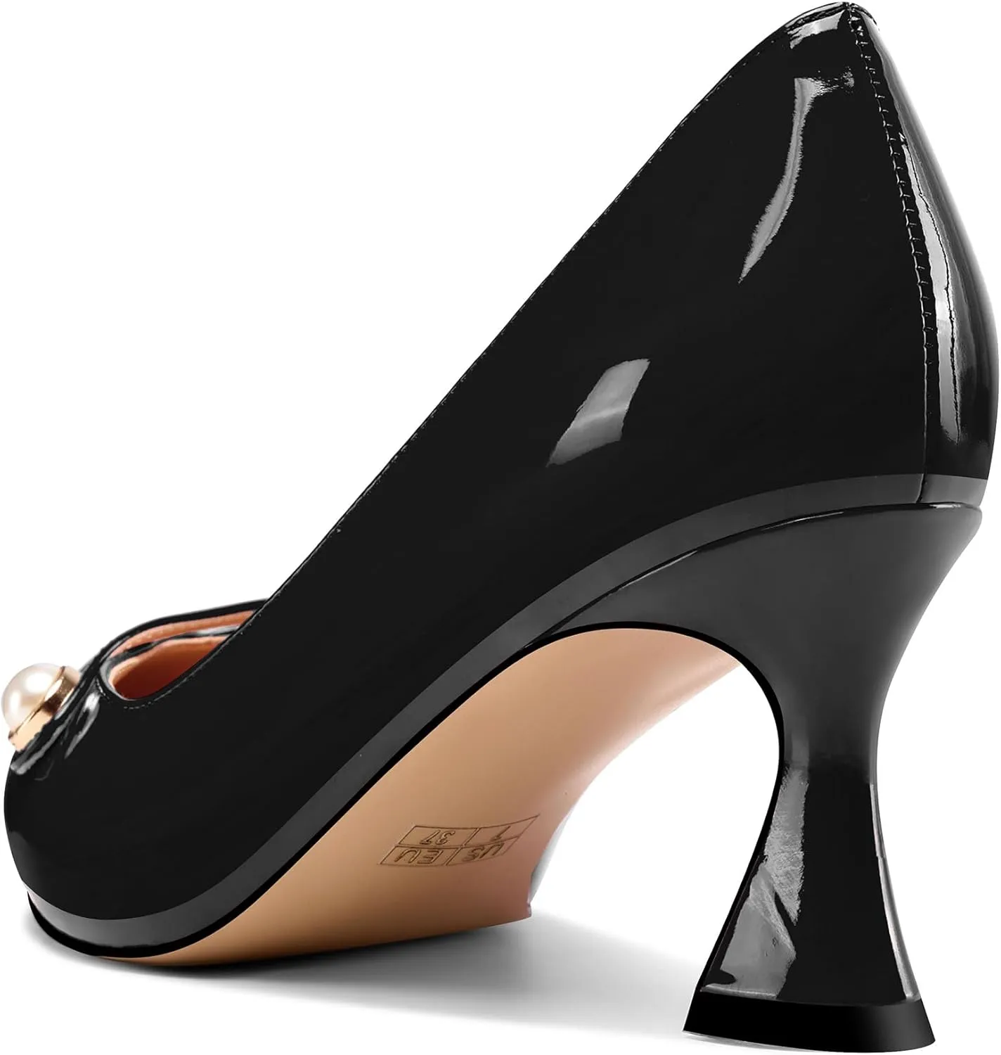 NobleOnly Womens Mid Heel Pointed Toe Slip-on Pearls Dress Pumps Glitter Casual Patent Leather Shoes 2.4 Inches Heels