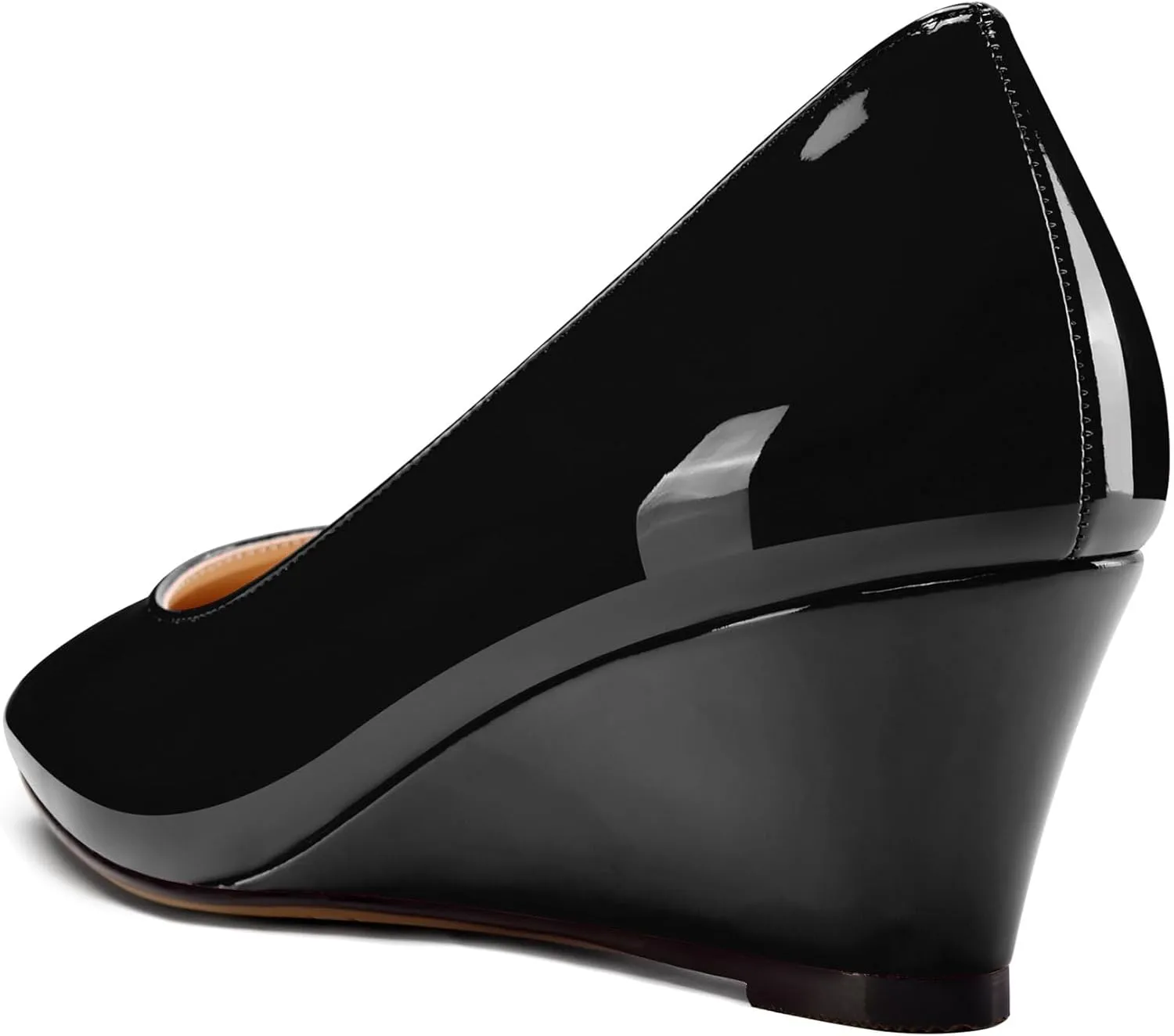 NobleOnly Womens Mid Wedge Heel Close Square Toe Slip-on Patent Leather Pumps Casual Office Dress Basic Classic Shoes 2.0 Inches Heels