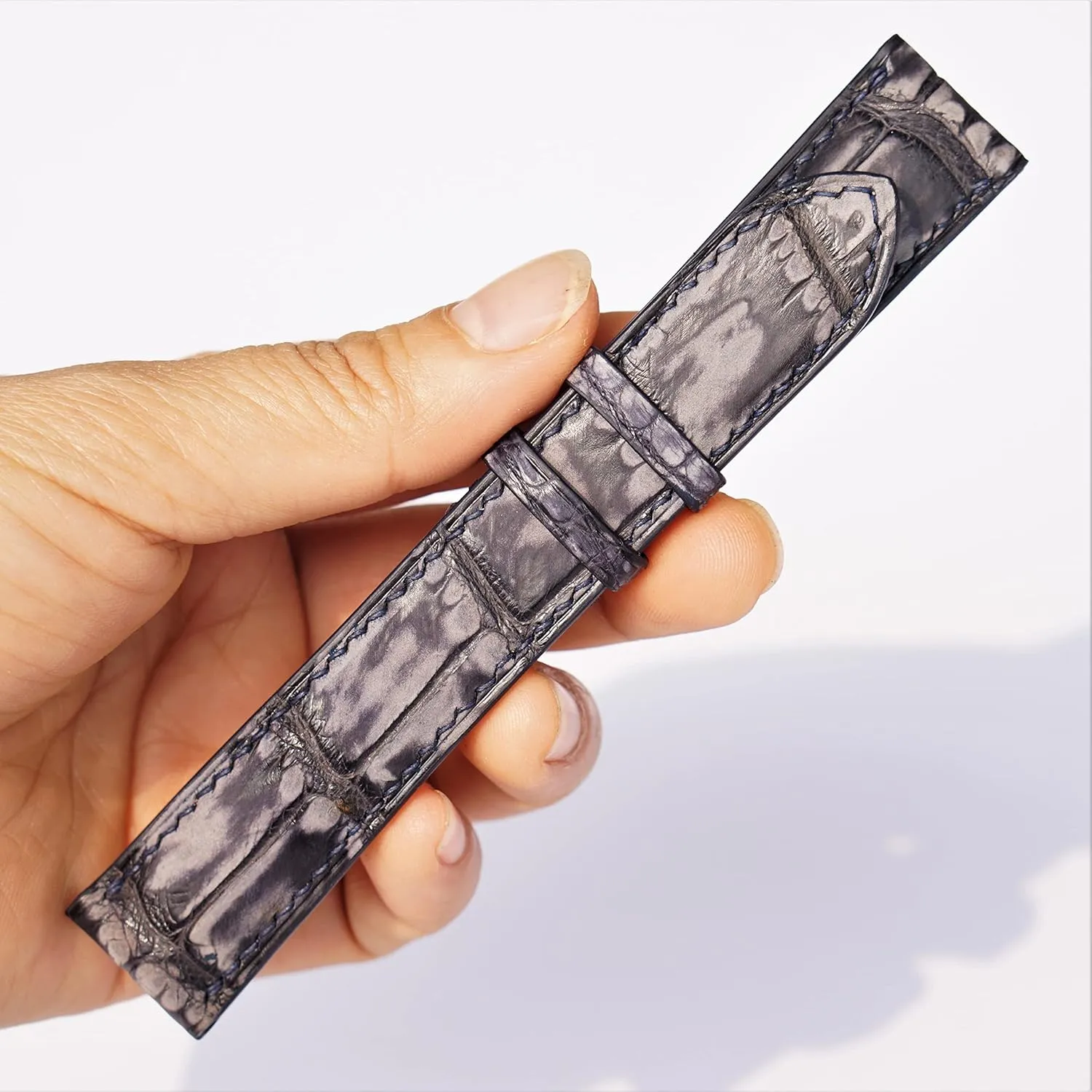 Nubuck Alligator leather watch band, Premium Quality Patina Alligator leather watch strap (22mm, Steel Tang Buckle)
