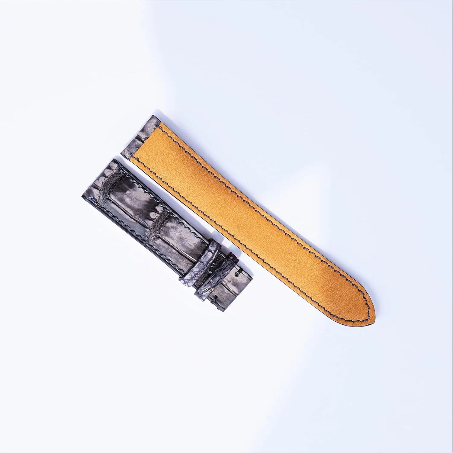 Nubuck Alligator leather watch band, Premium Quality Patina Alligator leather watch strap (22mm, Steel Tang Buckle)