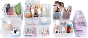 OCHEAL Makeup Organizer Case,Stackable Clear Makeup Organizer Holder, Multi-size Makeup Case Vanity Storage Holder Set for Makeup, Jewelry, toiletries,Makeup Artist Must Have