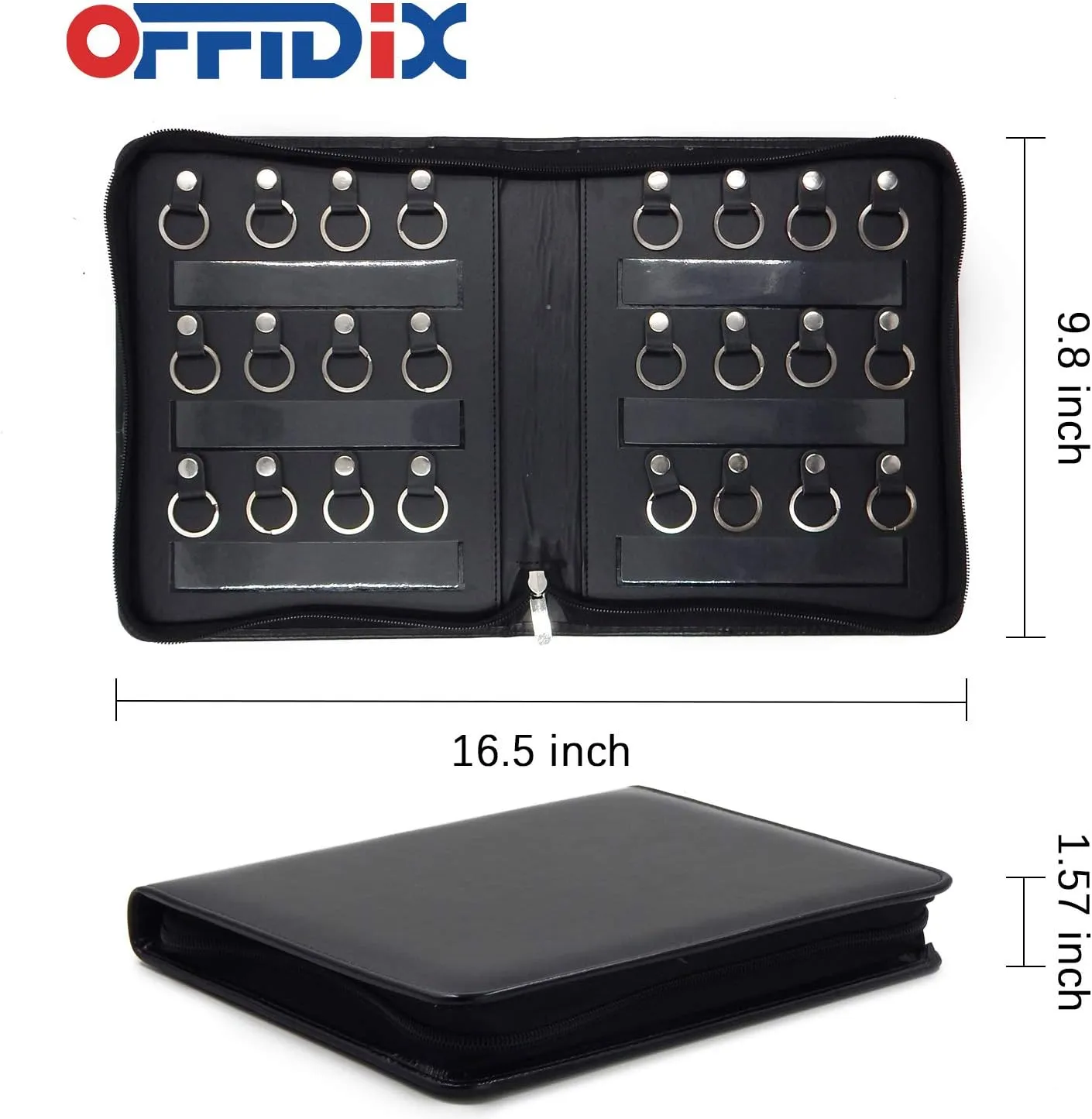 OFFIDIX Portable Zippered Key Case,Leather Portable Key Cabinet 24 Key Hooks Key Organizer,Manager & Landlord Key Holder, Business Padfolio for Real Estate Sales,Hotel Executives, Car Service