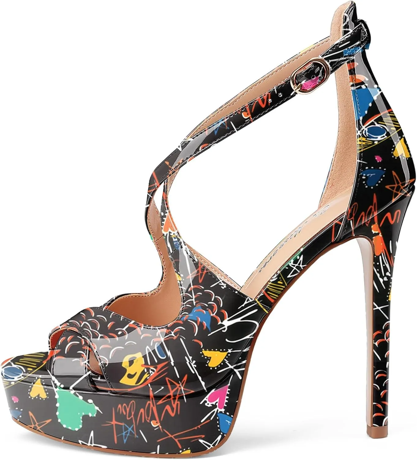 Oh Mispares Platform High Heel Sandals Peep Toe Stiletto Crisscross Strappy Buckle 5 inch Heels Dressy Heeled Sandals for Women/Girls