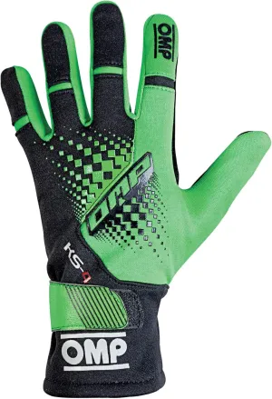 OMP KS-4 Karting Gloves (Size Medium, Green/Black)