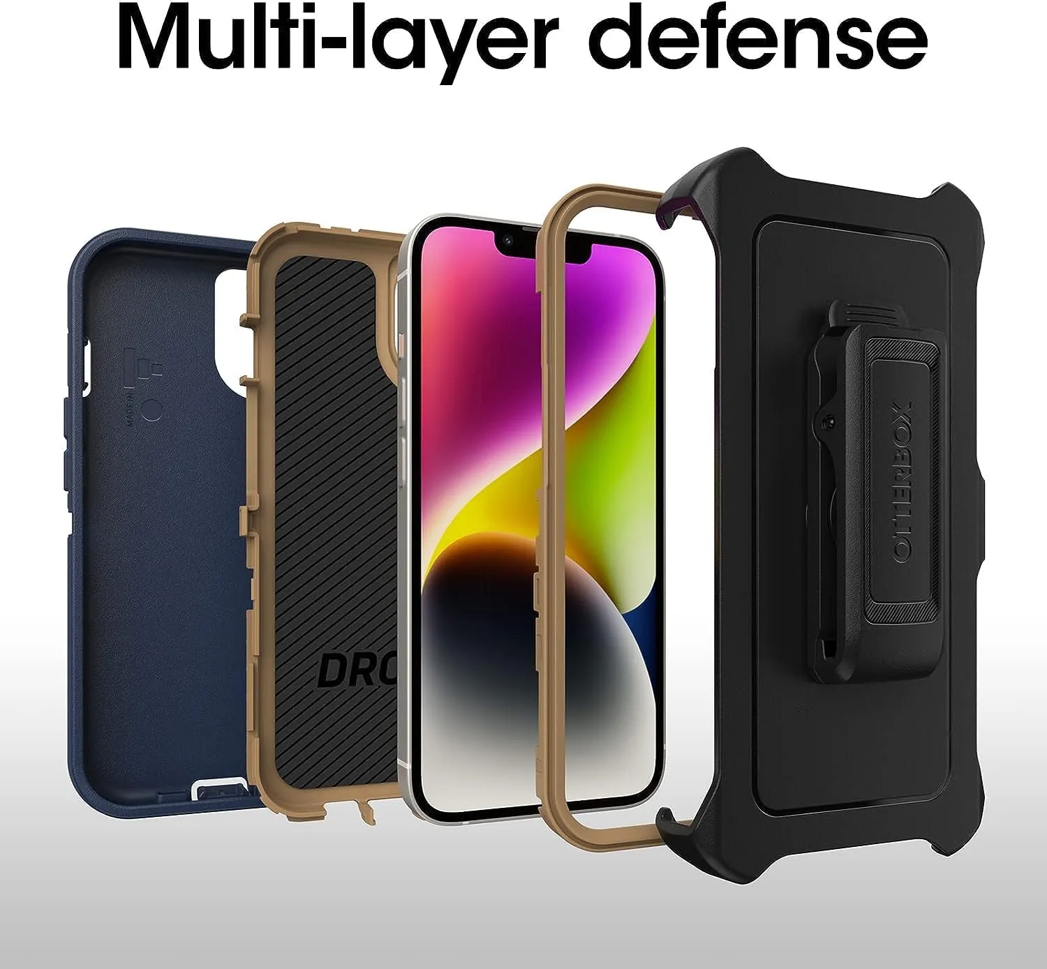 OtterBox iPhone 14 & iPhone 13 (Only) - Defender Series Case - Blue Suede Shoes - Rugged & Durable - with Port Protection - Holster Clip Included - Non-Retail Packaging