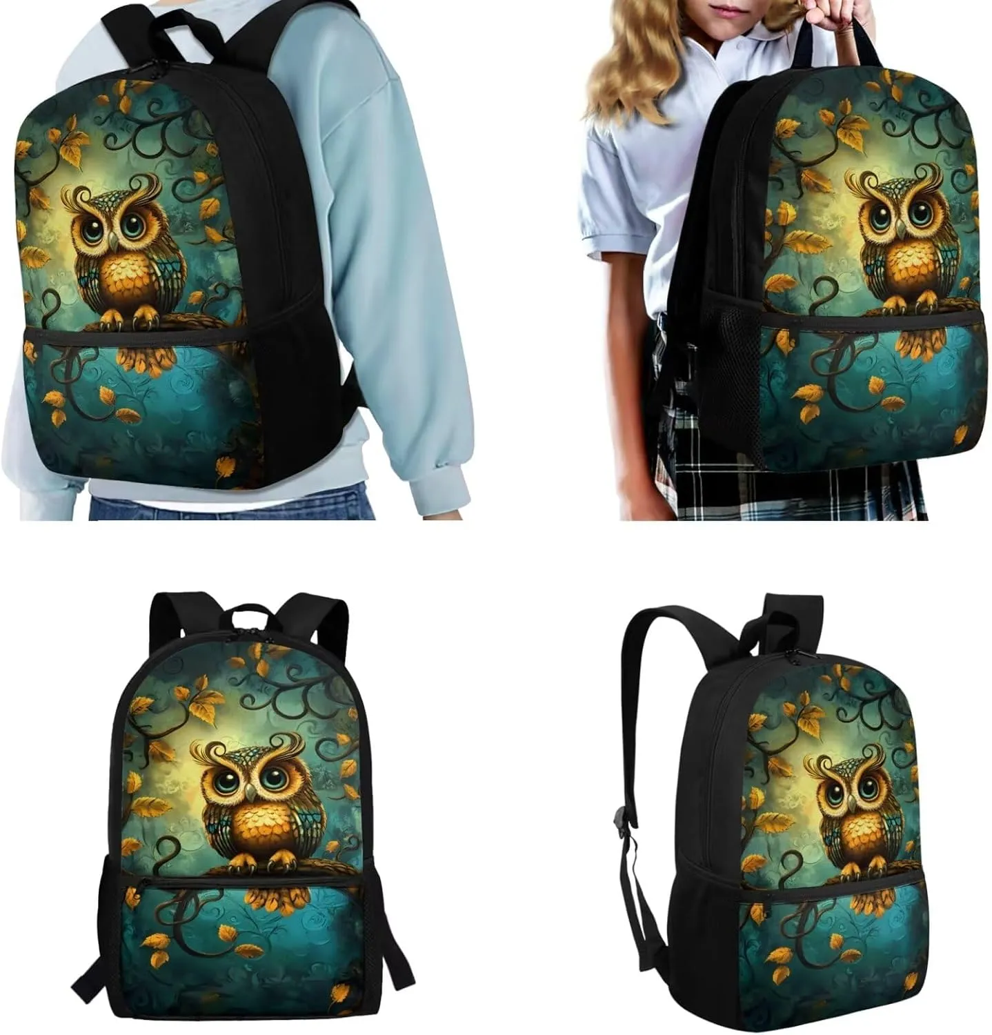 Owl Bookbag and Lunch Box Set for Girls Trendy Backpack for Kindergarten Girls 4 in 1 Set for Primary Kids Casual Daypack Tote Bags