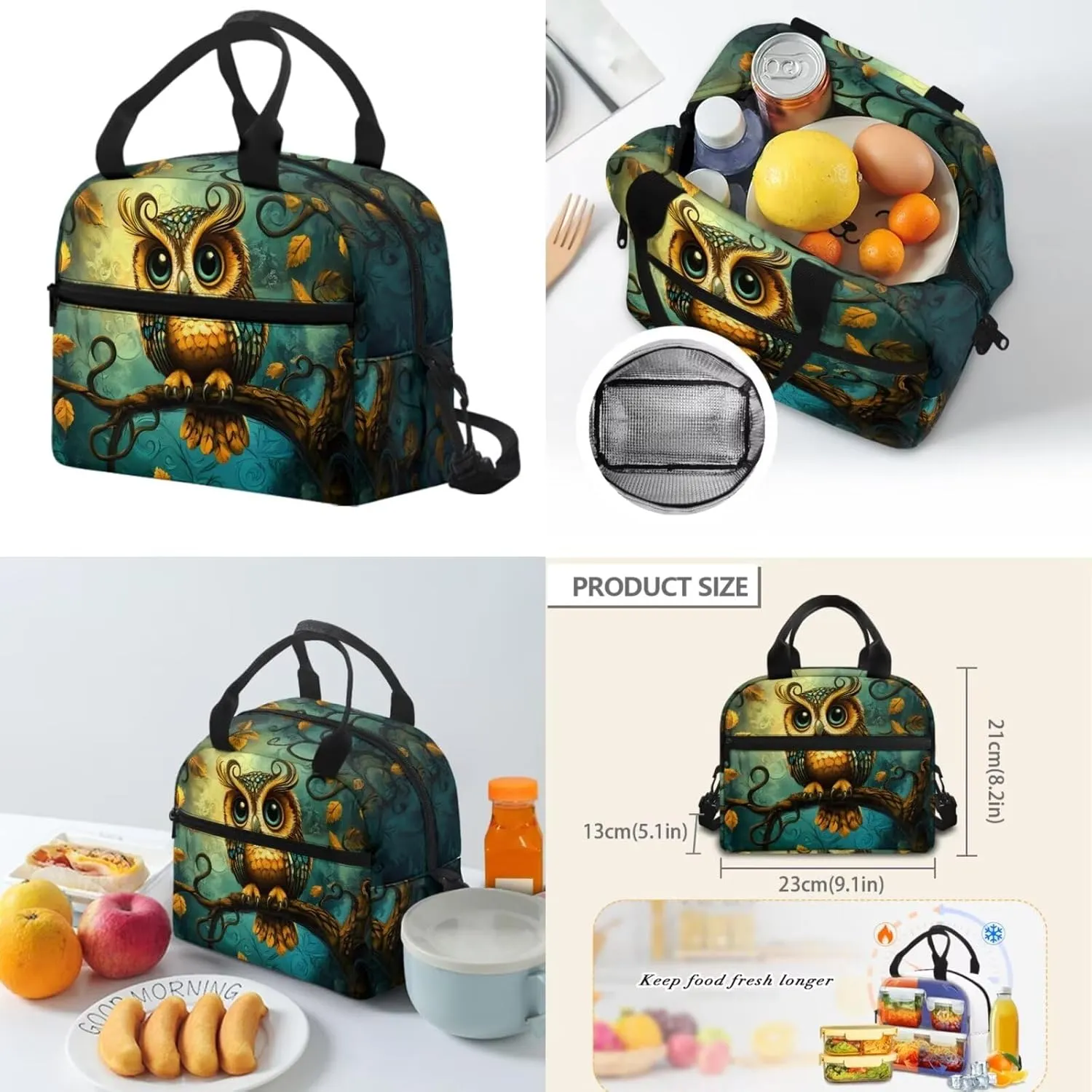 Owl Bookbag and Lunch Box Set for Girls Trendy Backpack for Kindergarten Girls 4 in 1 Set for Primary Kids Casual Daypack Tote Bags