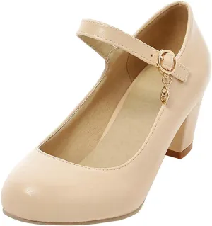 Parisuit Womens Mary Jane Chunky High Heel Pumps Ankle Strap Patent Dress Candy Color Rockabilly Shoes