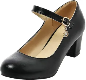 Parisuit Womens Mary Jane Chunky High Heel Pumps Ankle Strap Patent Dress Candy Color Rockabilly Shoes