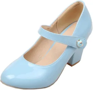 Parisuit Womens Mary Jane Chunky High Heel Pumps Ankle Strap Patent Dress Candy Color Rockabilly Shoes