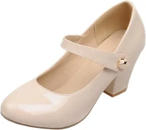 Parisuit Womens Mary Jane Chunky High Heel Pumps Ankle Strap Patent Dress Candy Color Rockabilly Shoes