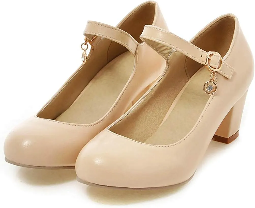 Parisuit Womens Mary Jane Chunky High Heel Pumps Ankle Strap Patent Dress Candy Color Rockabilly Shoes