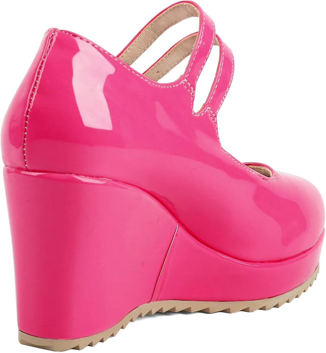 Parisuit Womens Mary Jane Wedge Platform Shoes Patent Leather Ankle Strap Pumps Sweet Shoes