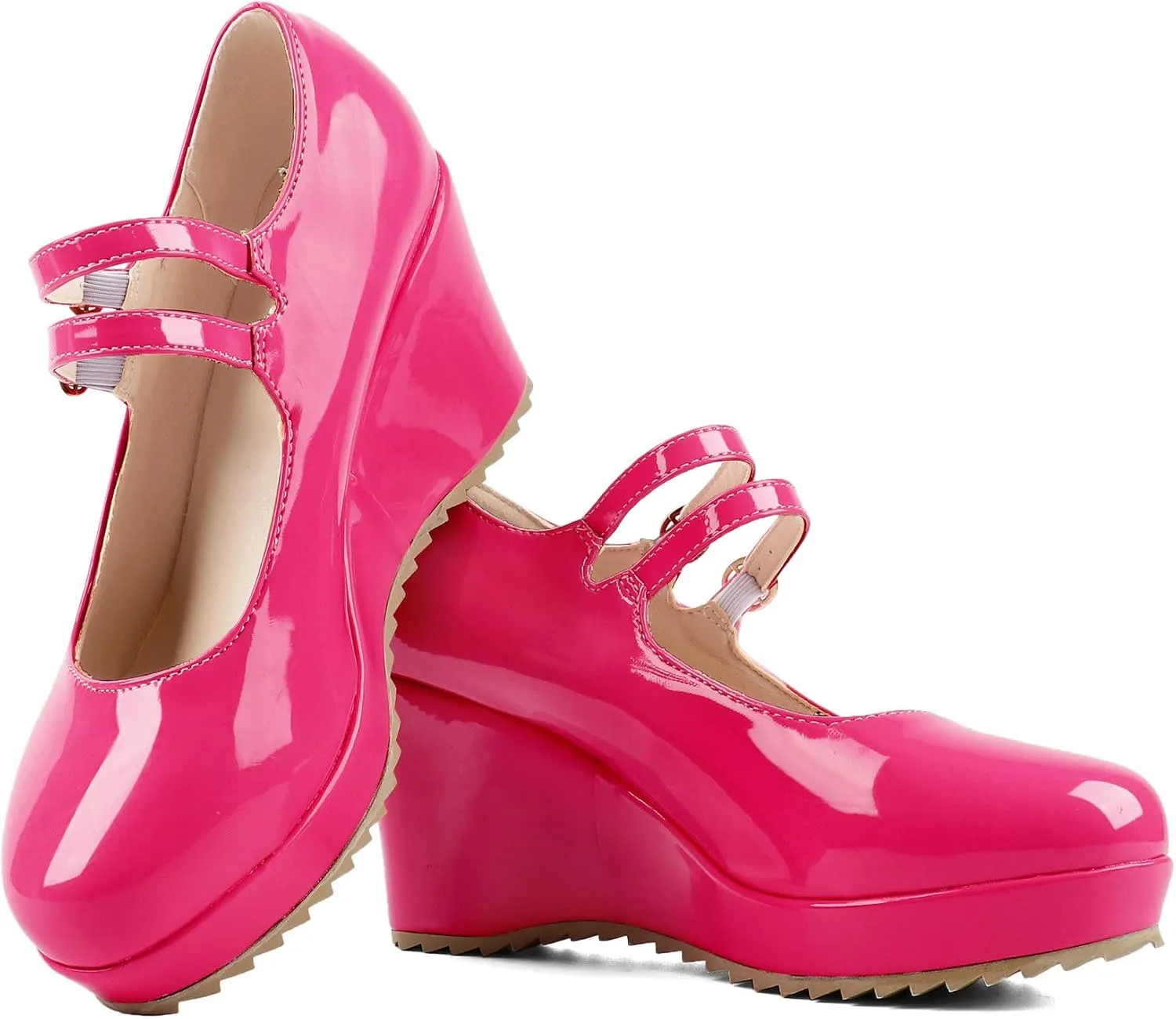 Parisuit Womens Mary Jane Wedge Platform Shoes Patent Leather Ankle Strap Pumps Sweet Shoes