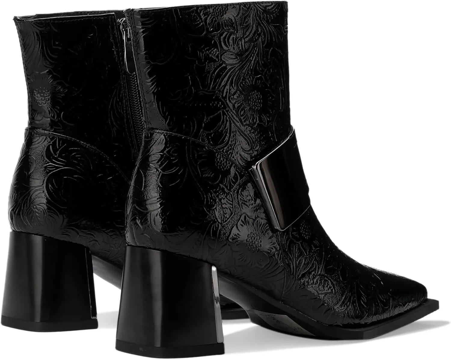 Patent Leather Chelsea Boots For Women Square Toe Ankle Wide Calf Booties Botas Para Mujer Leather Chunky Block Dress Warm Lined Cowboy Cowgirl Ladies 2.5 Inch High Heels