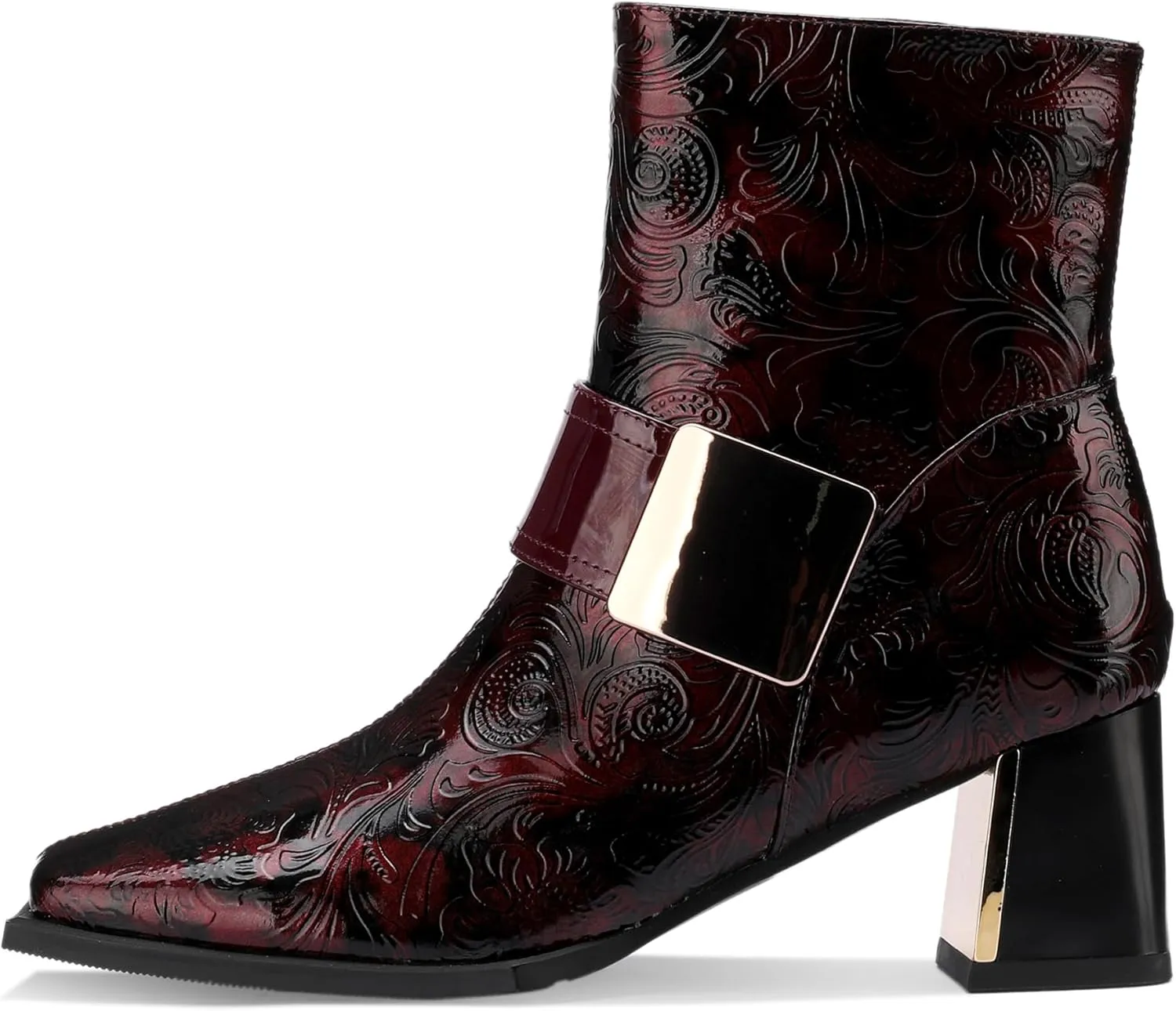 Patent Leather Chelsea Boots For Women Square Toe Ankle Wide Calf Booties Botas Para Mujer Leather Chunky Block Dress Warm Lined Cowboy Cowgirl Ladies 2.5 Inch High Heels