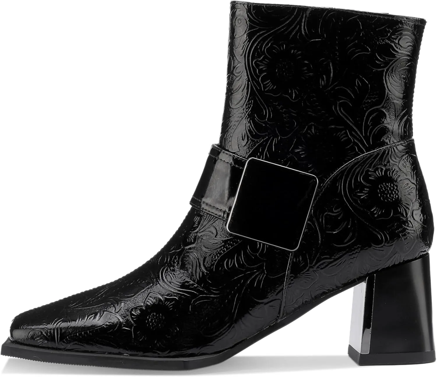 Patent Leather Chelsea Boots For Women Square Toe Ankle Wide Calf Booties Botas Para Mujer Leather Chunky Block Dress Warm Lined Cowboy Cowgirl Ladies 2.5 Inch High Heels