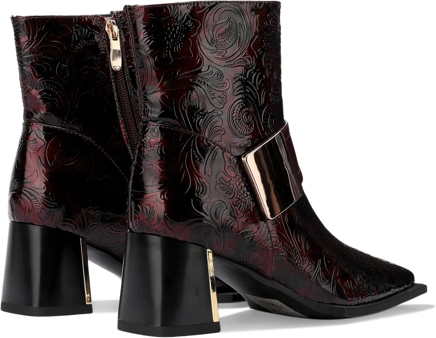 Patent Leather Chelsea Boots For Women Square Toe Ankle Wide Calf Booties Botas Para Mujer Leather Chunky Block Dress Warm Lined Cowboy Cowgirl Ladies 2.5 Inch High Heels