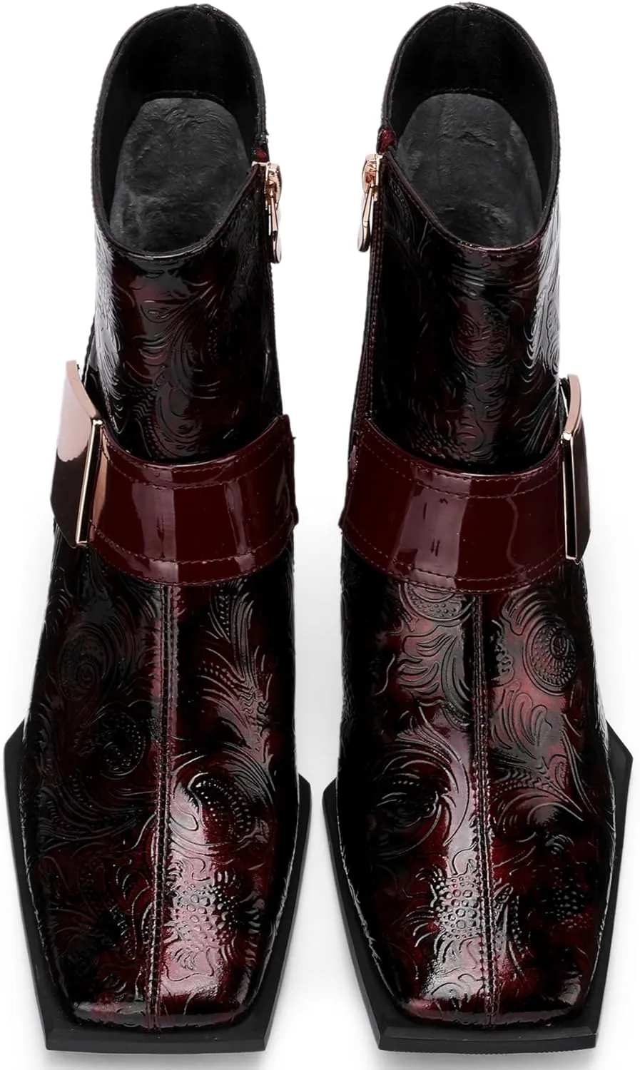 Patent Leather Chelsea Boots For Women Square Toe Ankle Wide Calf Booties Botas Para Mujer Leather Chunky Block Dress Warm Lined Cowboy Cowgirl Ladies 2.5 Inch High Heels