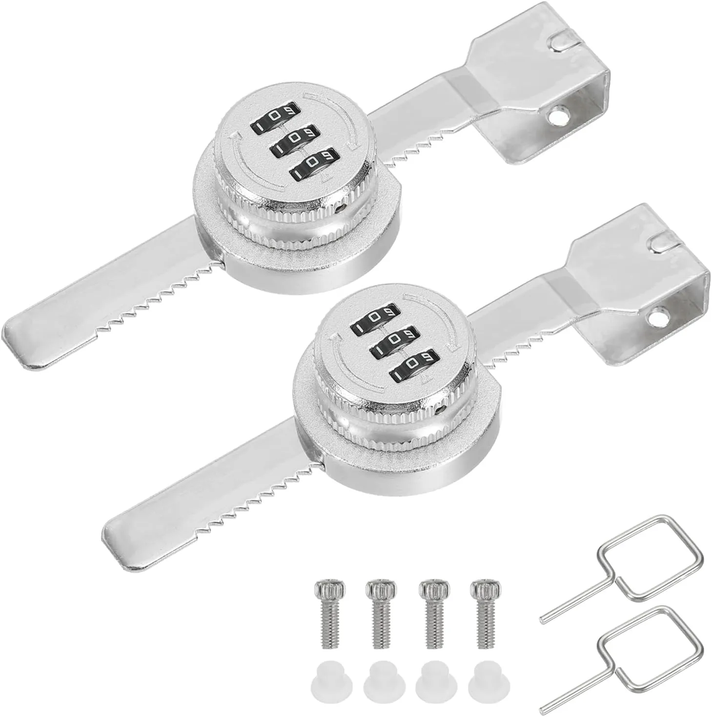 PATIKIL Keyless Cabinet Lock, 2Pcs Keyless Combination Ratchet Lock Zinc Alloy 3 Digit Password Combination Lock Door Security Slide Latch Lock for Cabinet Door Latch, (Silver)