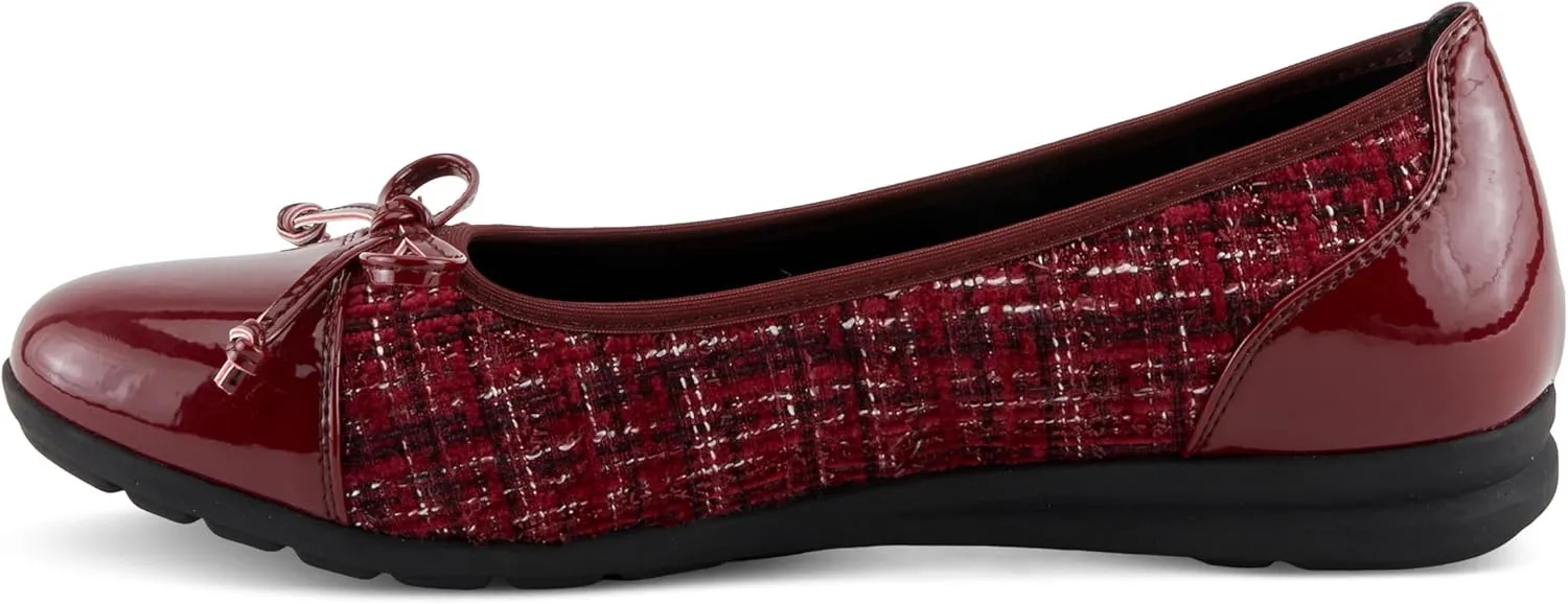 PATRIZIA Women's Ashlin Ballet Flats with Patent Finish, Plaid Velvet, and Feminine Bow