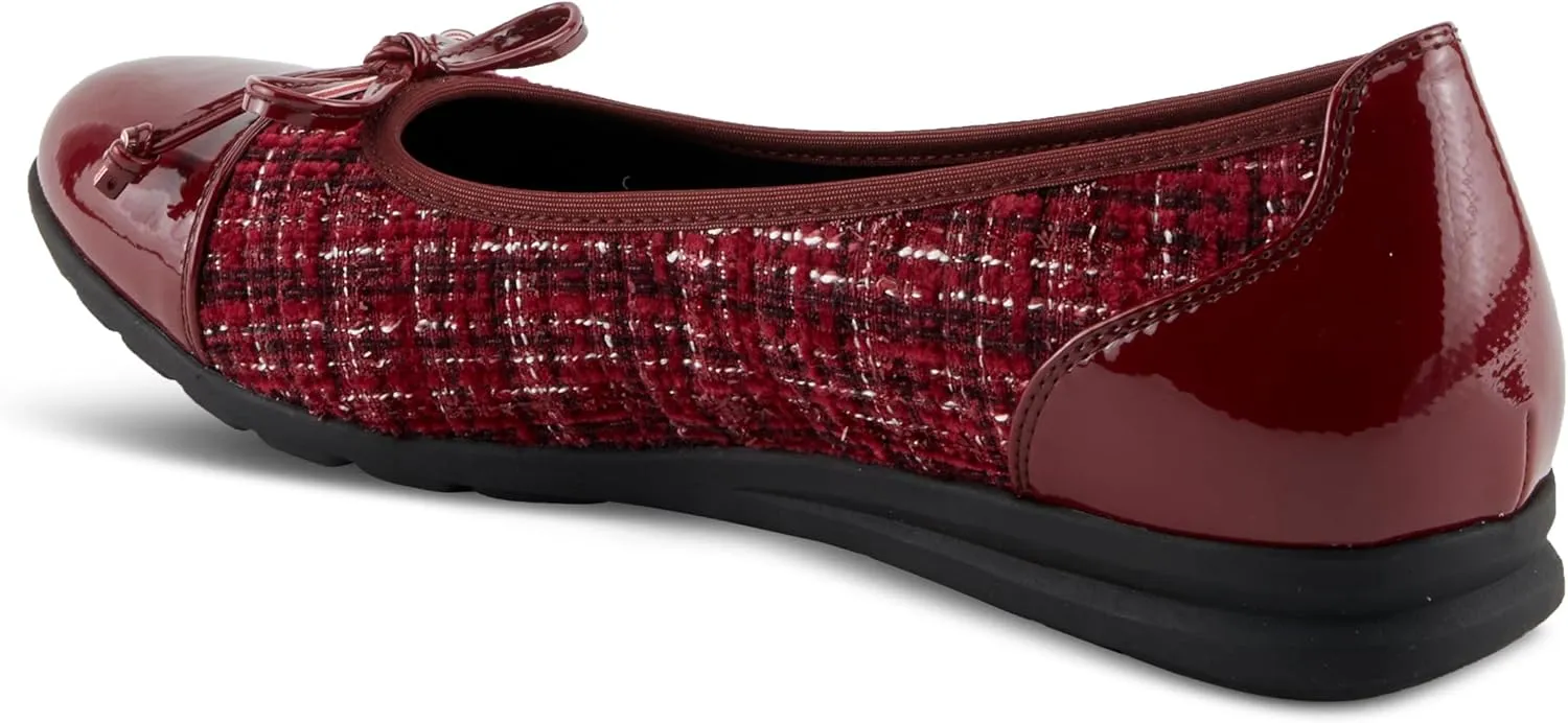 PATRIZIA Women's Ashlin Ballet Flats with Patent Finish, Plaid Velvet, and Feminine Bow