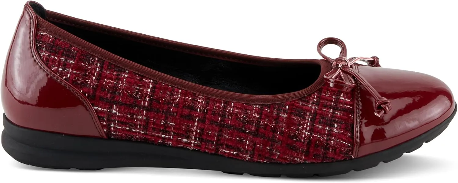 PATRIZIA Women's Ashlin Ballet Flats with Patent Finish, Plaid Velvet, and Feminine Bow