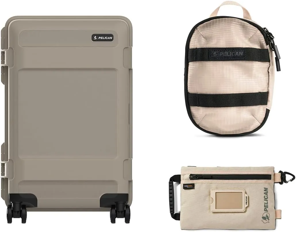 Pelican ATX 22" Waterproof Wheeled Carry-On Travel Hard Case, Sand, Bundle with PCS ModPak Packing Cube and SPM ModPak Storage Pouch