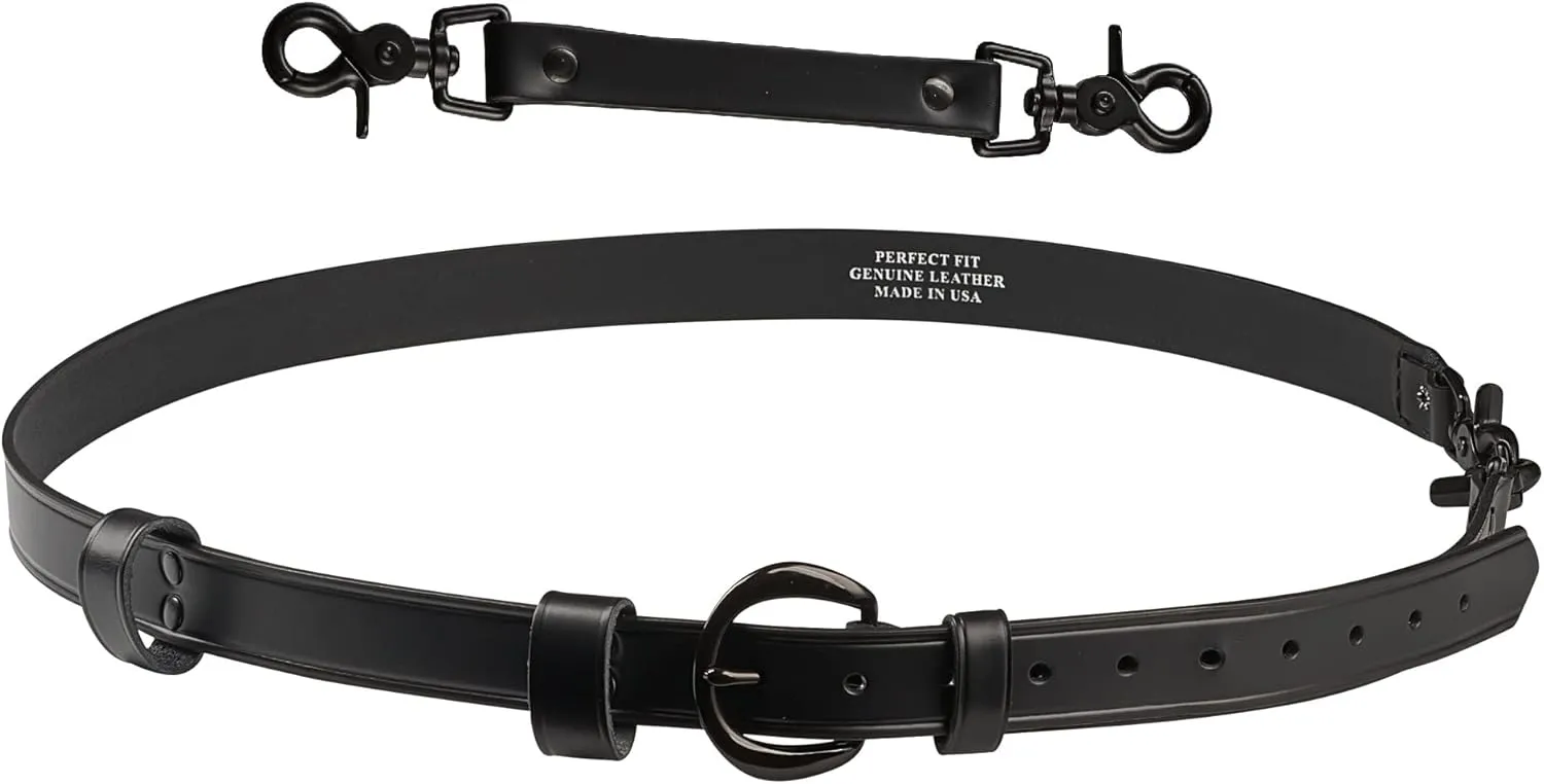 Perfect Fit Leather Firefighter Radio Strap and Anti Sway Strap Bundle - Black With Black Hardware for Firemen