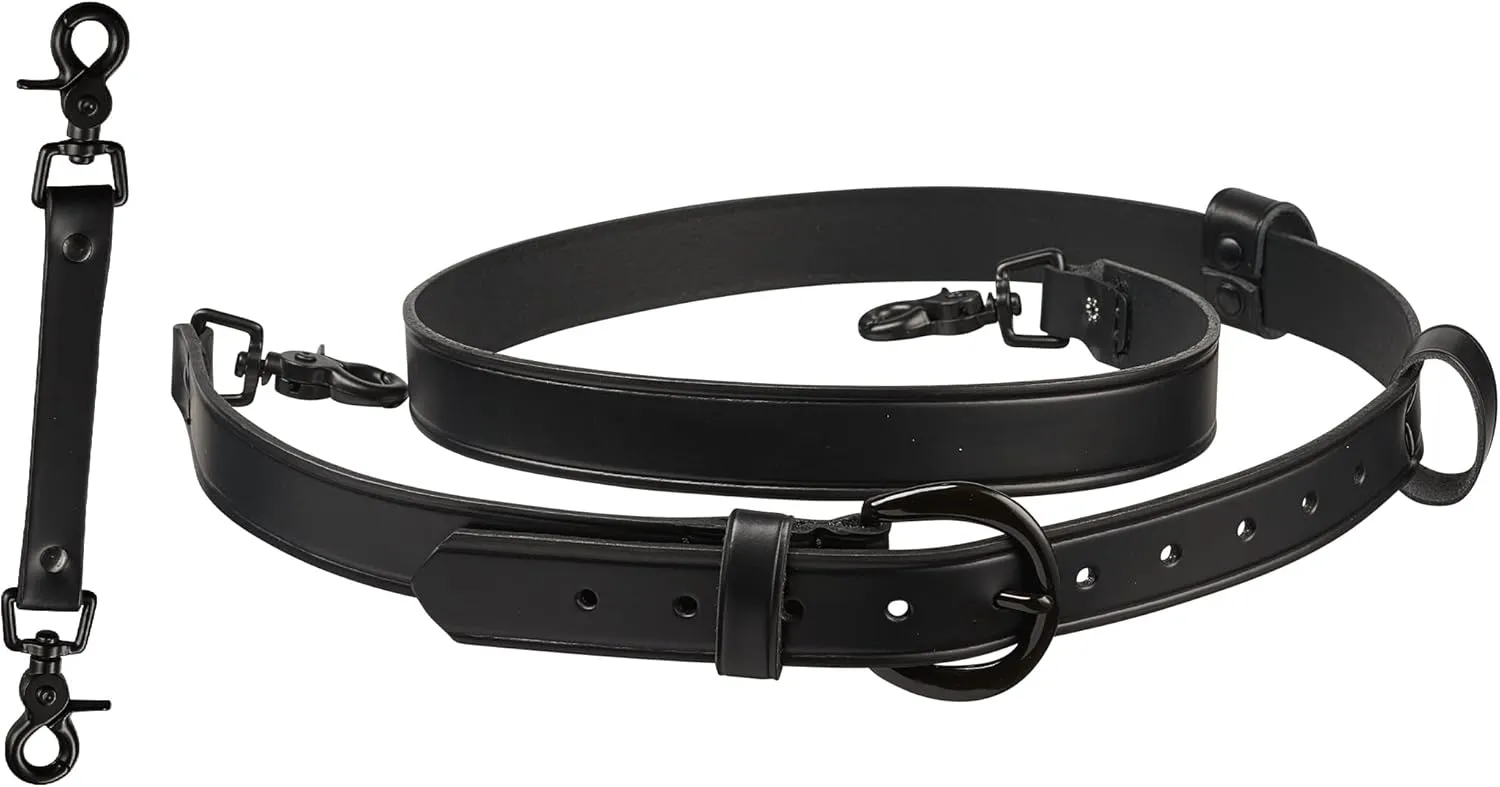 Perfect Fit Leather Firefighter Radio Strap and Anti Sway Strap Bundle - Black With Black Hardware for Firemen