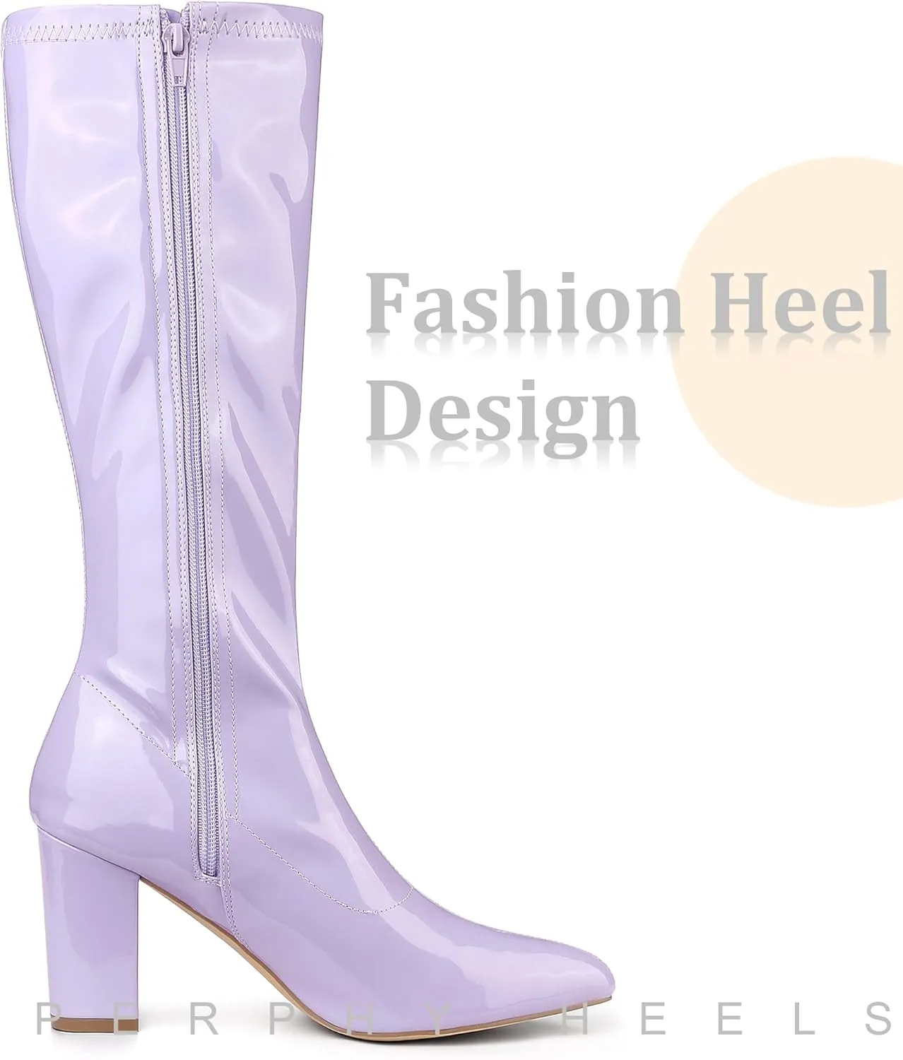 Perphy Go Go Boot Patent Leather Chunky Heels Knee High Boots for Women