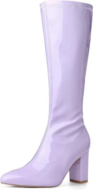 Perphy Go Go Boot Patent Leather Chunky Heels Knee High Boots for Women