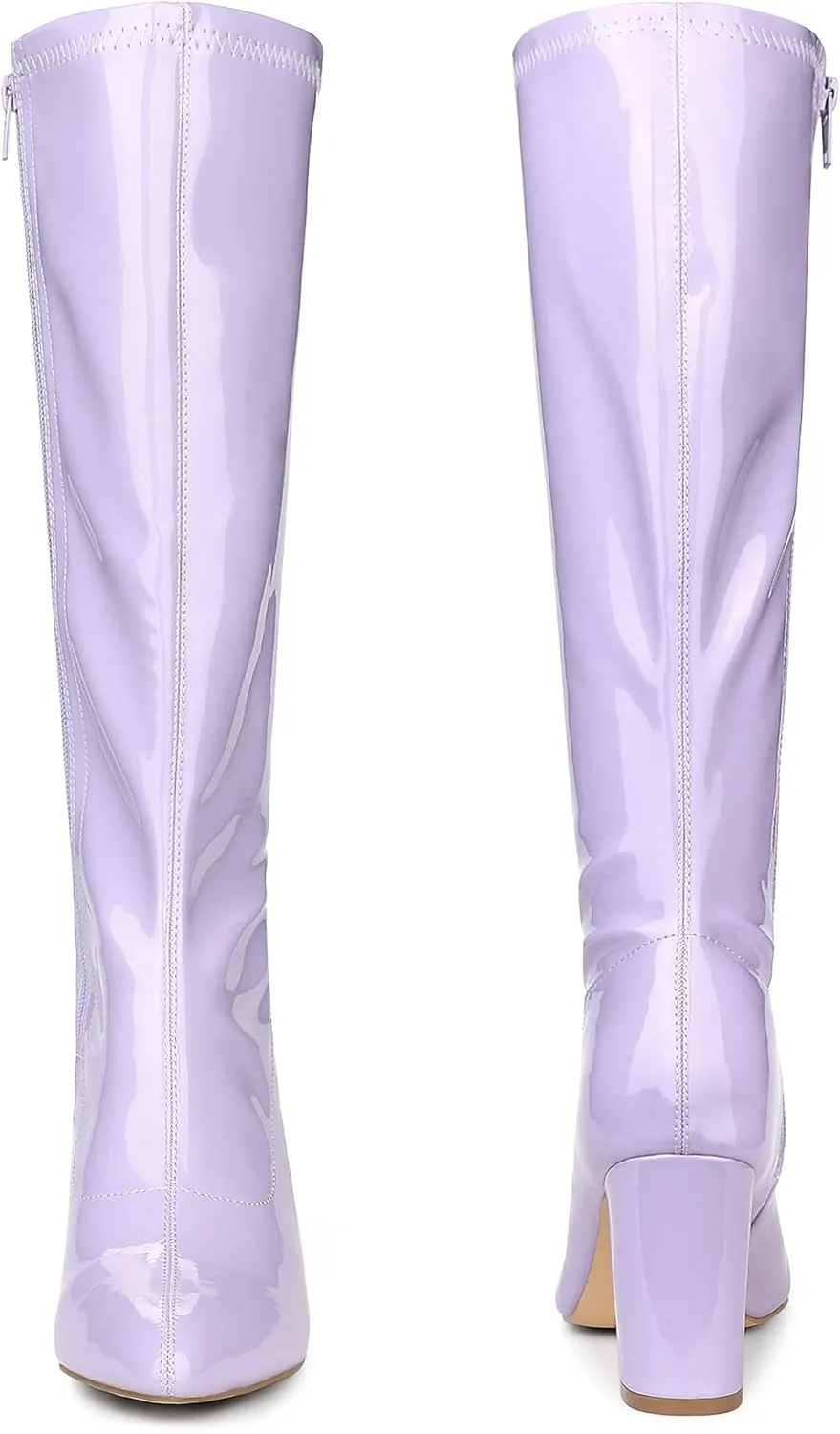 Perphy Go Go Boot Patent Leather Chunky Heels Knee High Boots for Women