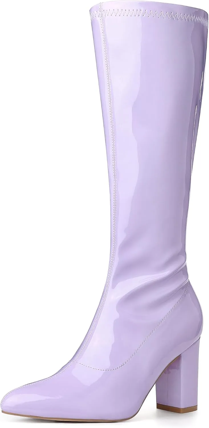 Perphy Go Go Boot Patent Leather Chunky Heels Knee High Boots for Women