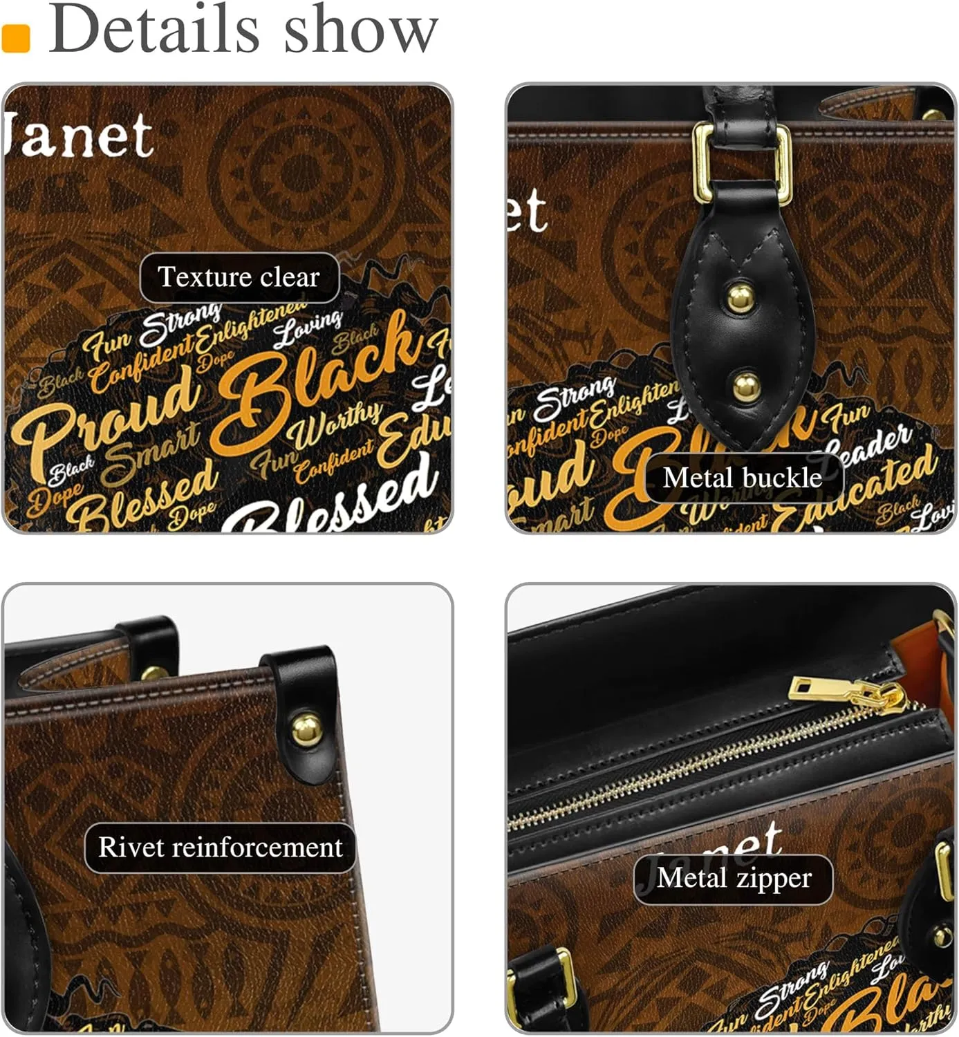 Personalized Black Queen Leather Bag, Gift for African American, Afro Black Girl, Mother's Day Gift