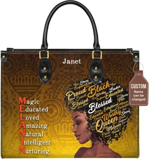 Personalized Black Queen Leather Bag, Gift for African American, Afro Black Girl, Mother's Day Gift